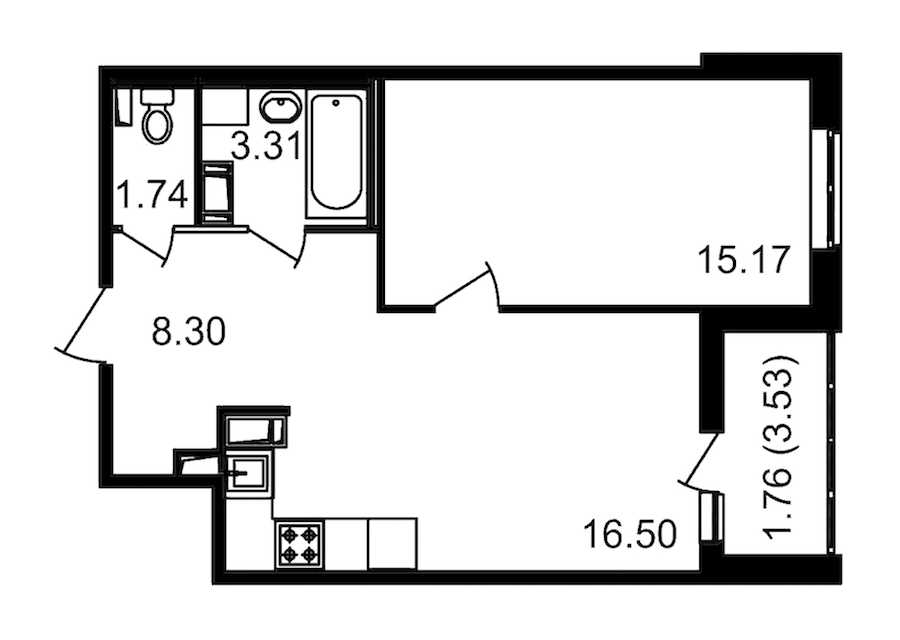 Однокомнатная квартира в : площадь 48.37 м2 , этаж: 12 – купить в Санкт-Петербурге